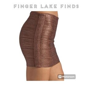 Haute Hippie Shimmery Bronze Bandage Mini Skirt, M